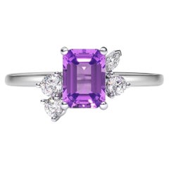 Emerald Cut Amethyst & Moissanites 14k gold Ring.