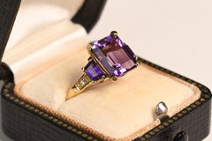Amethyst Ring. 3.40TCW Amethyst Diamond Accent Three Stone Ring 18K Yellow Gold