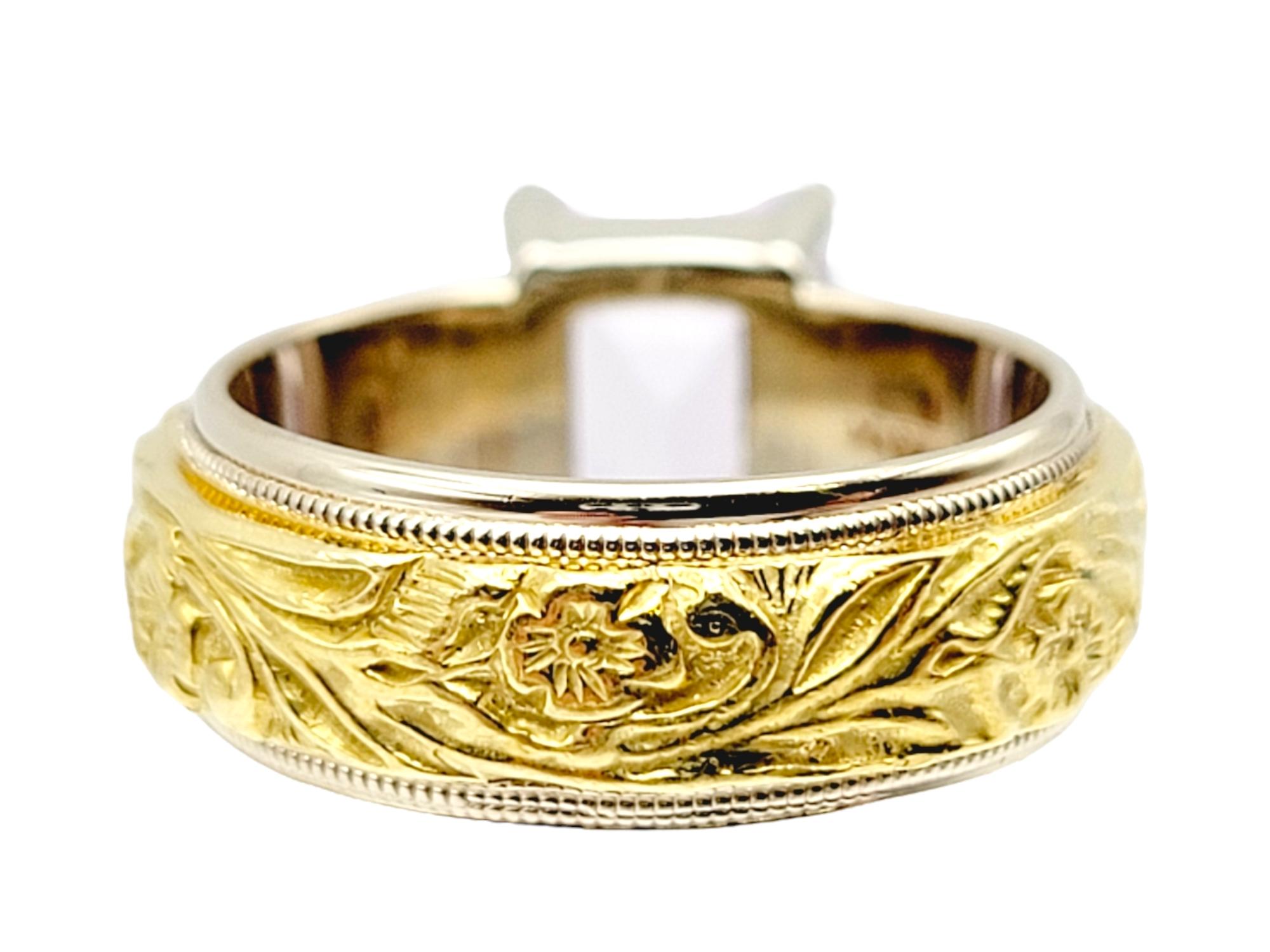 Contemporain Bague solitaire en or 18 carats avec améthyste taille émeraude et anneau gravé orné en vente