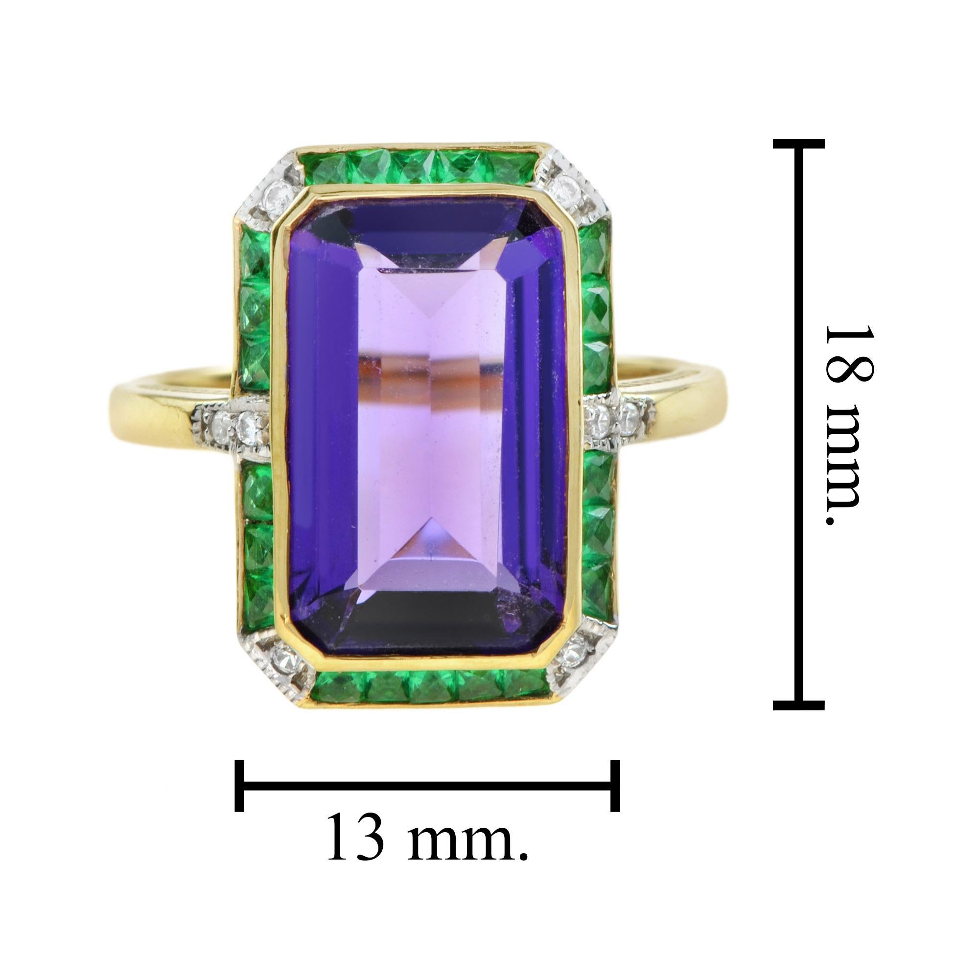 For Sale:  Emerald Cut Amethyst with Emerald and Diamond Art Deco Style Cocktail Ring 6