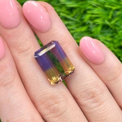 Emerald Cut Ametrine 12.00 ct – Natural Bi-Color Purple to Golden Gemstone
