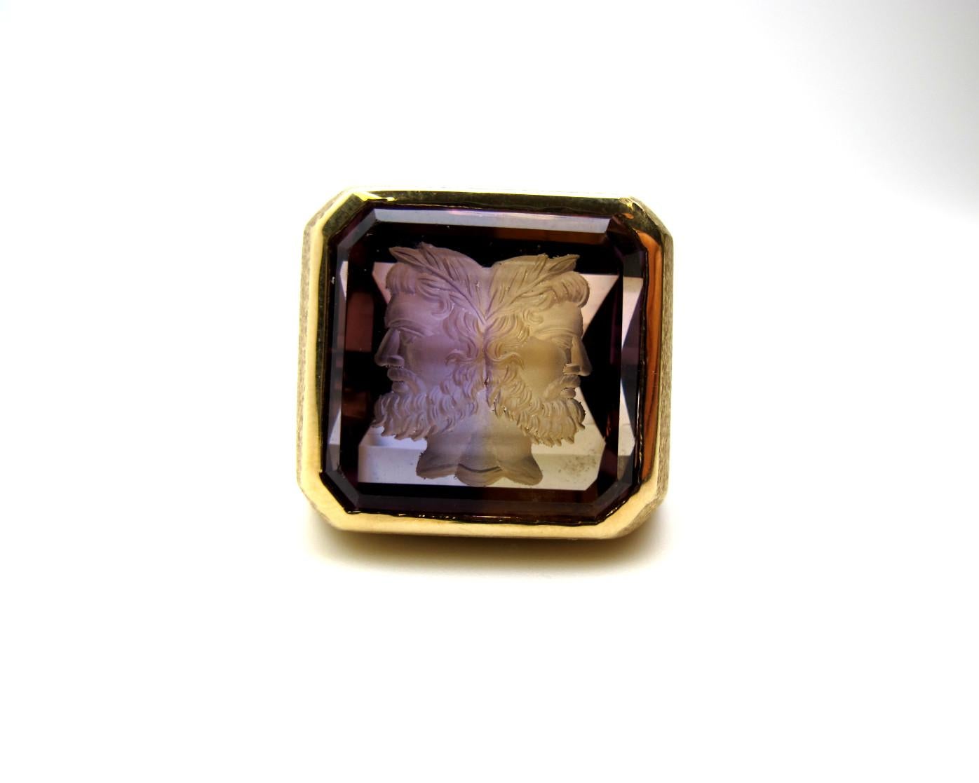 Emerald Cut Ametrine Hand Carved 