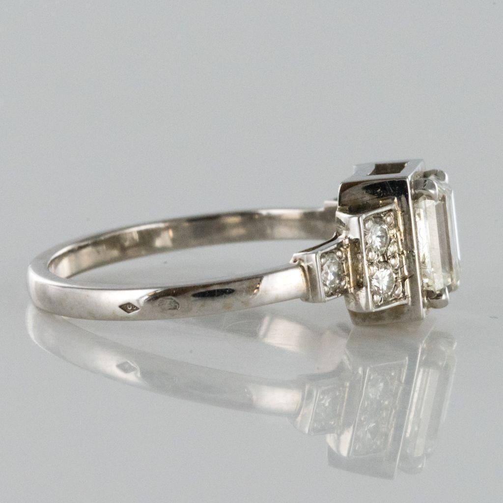 Art Deco Style Emerald Cut And Brilliant Cut Diamond Gold Ring 3