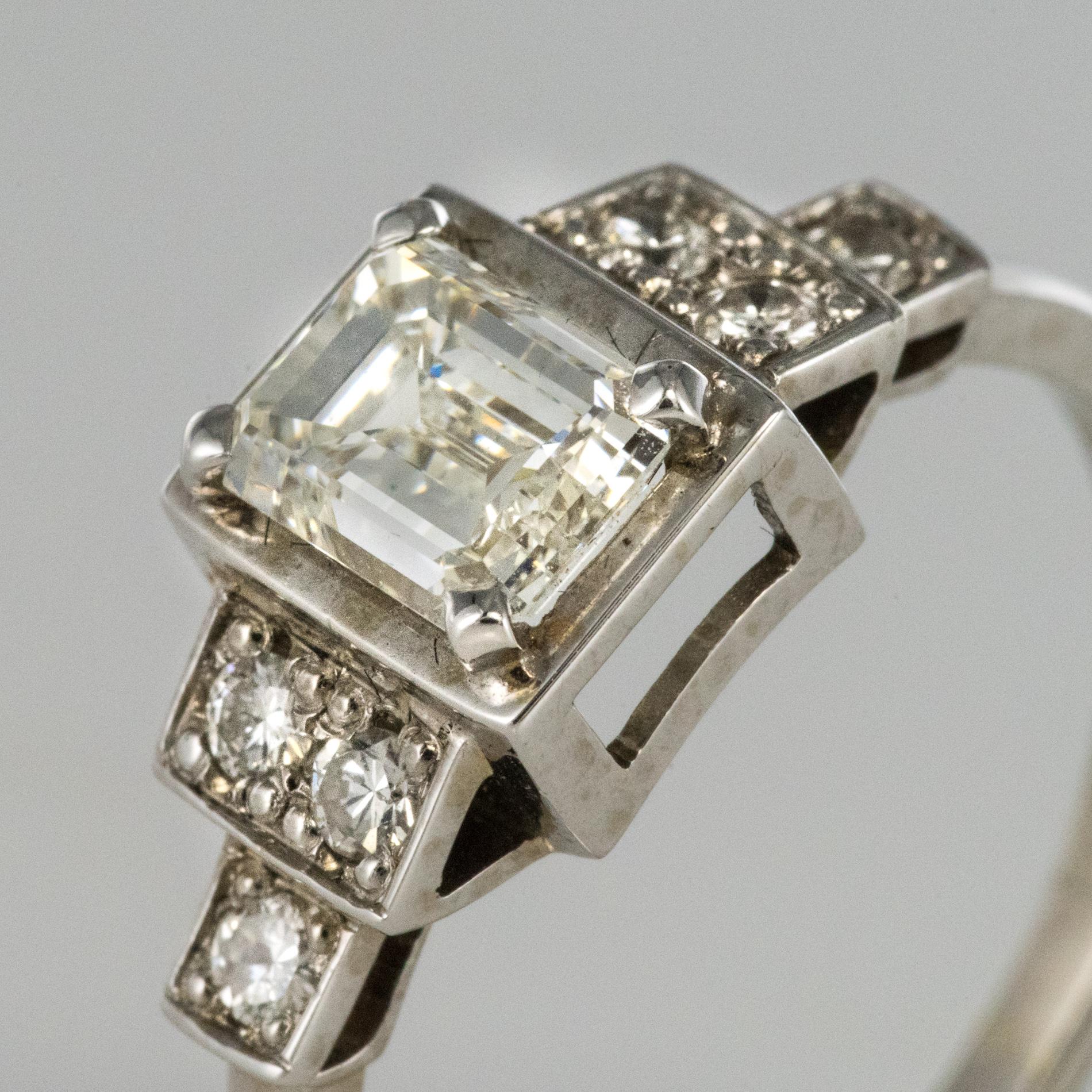 Art Deco Style Emerald Cut And Brilliant Cut Diamond Gold Ring 5