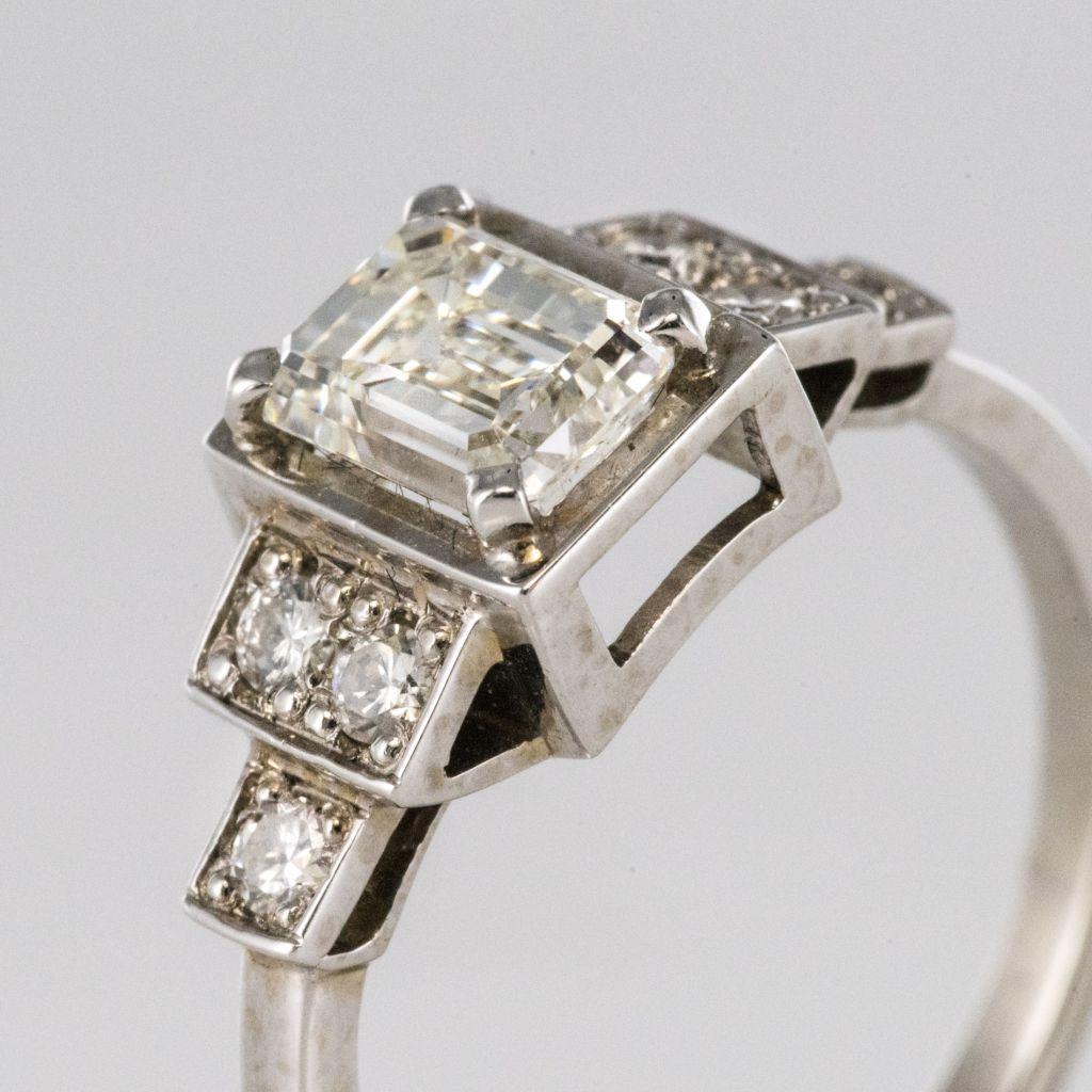 Art Deco Style Emerald Cut And Brilliant Cut Diamond Gold Ring 6