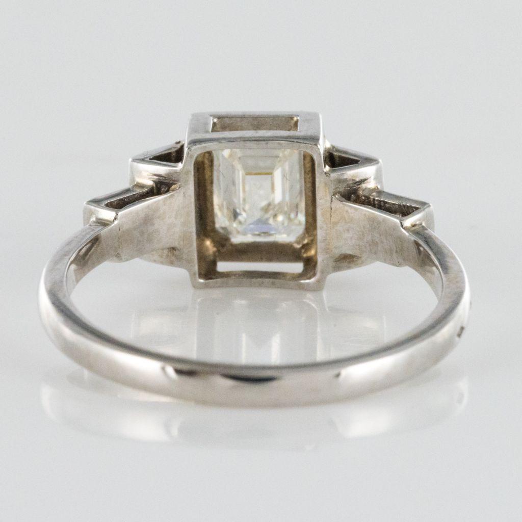 Art Deco Style Emerald Cut And Brilliant Cut Diamond Gold Ring 7