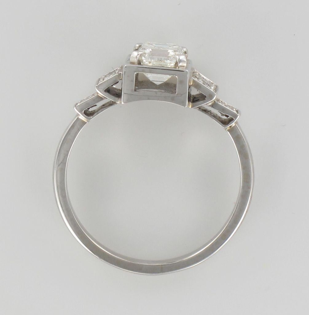 Art Deco Style Emerald Cut And Brilliant Cut Diamond Gold Ring 11