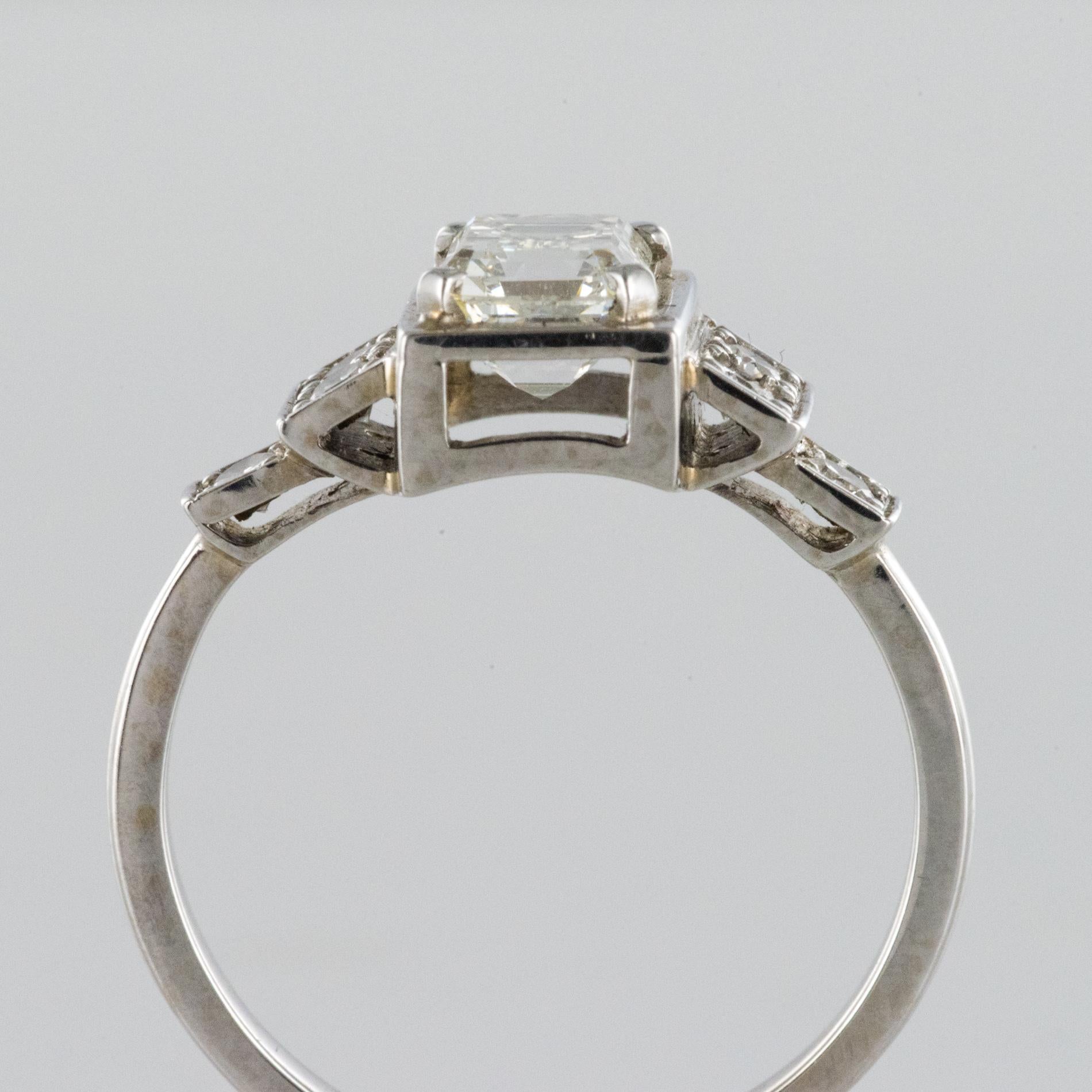 Art Deco Style Emerald Cut And Brilliant Cut Diamond Gold Ring 4