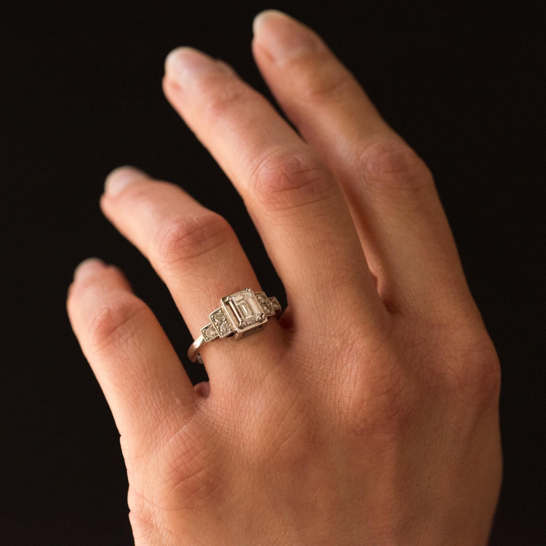 Women's Art Deco Style Emerald Cut And Brilliant Cut Diamond Gold Ring