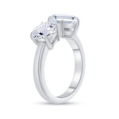 Emerald Cut and Cushion Diamond Two Stone Engagement Ring 1.00 Carat