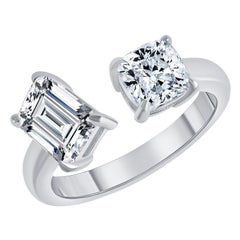 Emerald Cut and Cushion Diamond Two Stone Engagement Ring 1.00 Carat