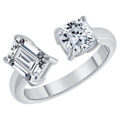 Emerald Cut and Cushion Diamond Two Stone Engagement Ring 1.00 Carat