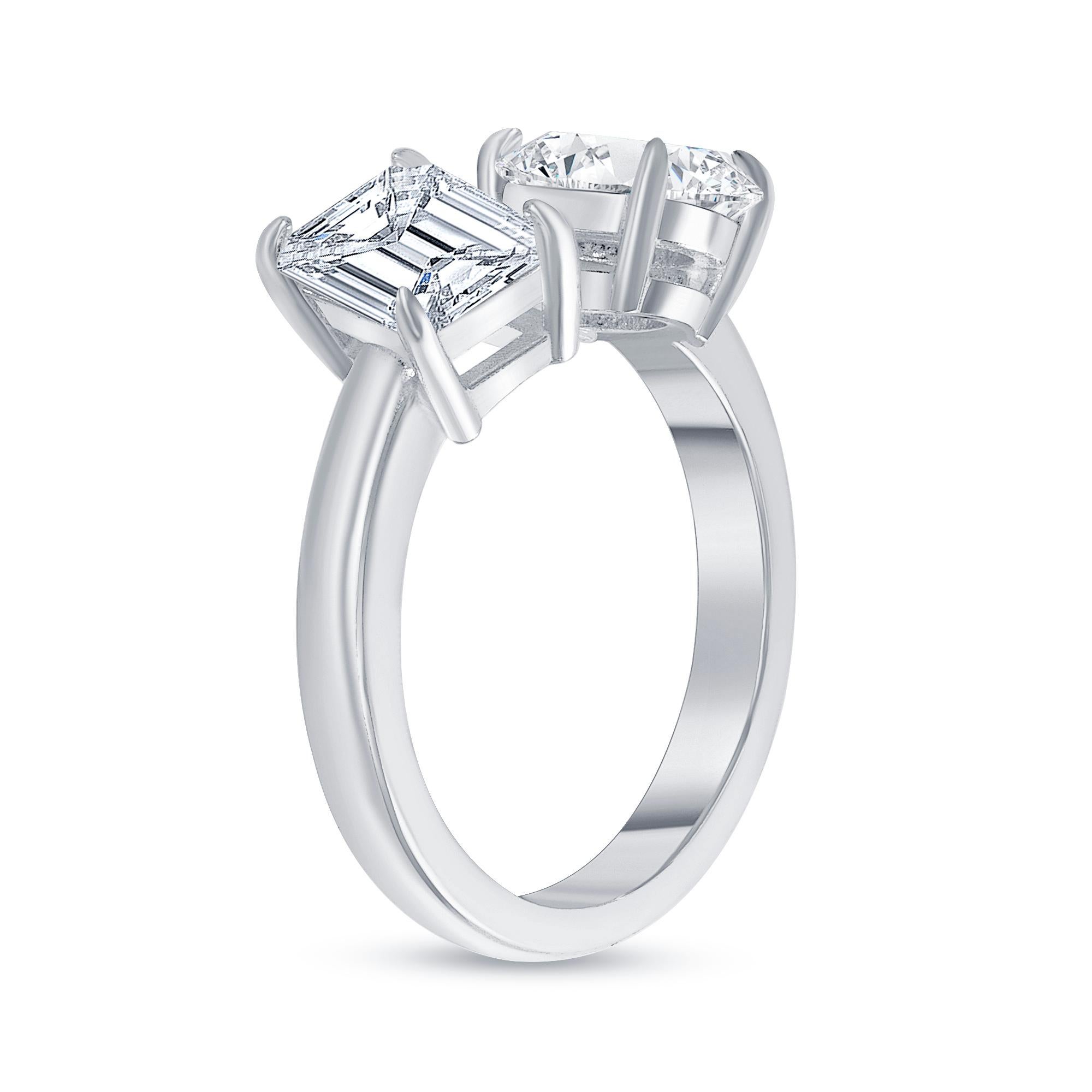 For Sale:  Emerald Cut and Oval Diamond Two Stone Engagement Ring 1.00 Carat 4