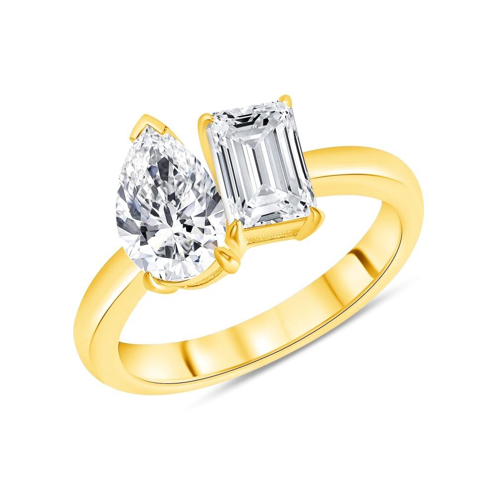 For Sale:  Emerald Cut and Pear Shape Two Stone Engagement Ring 1.00 Carat 3
