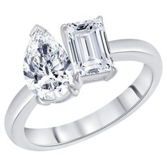 Emerald Cut and Pear Shape Two Stone Engagement Ring 1.00 Carat