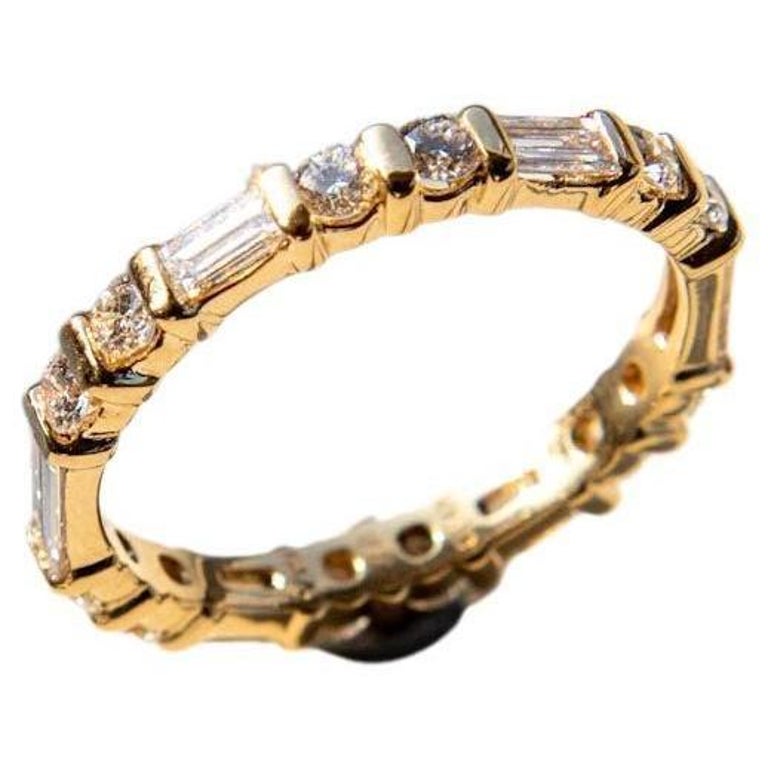 Customizable Emerald Cut and Round Diamond Eternity Band For Sale at ...