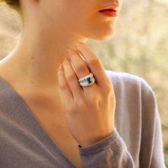 Emerald Cut Aquamarine and Diamond Bombe Ring in 18 Karat White Gold