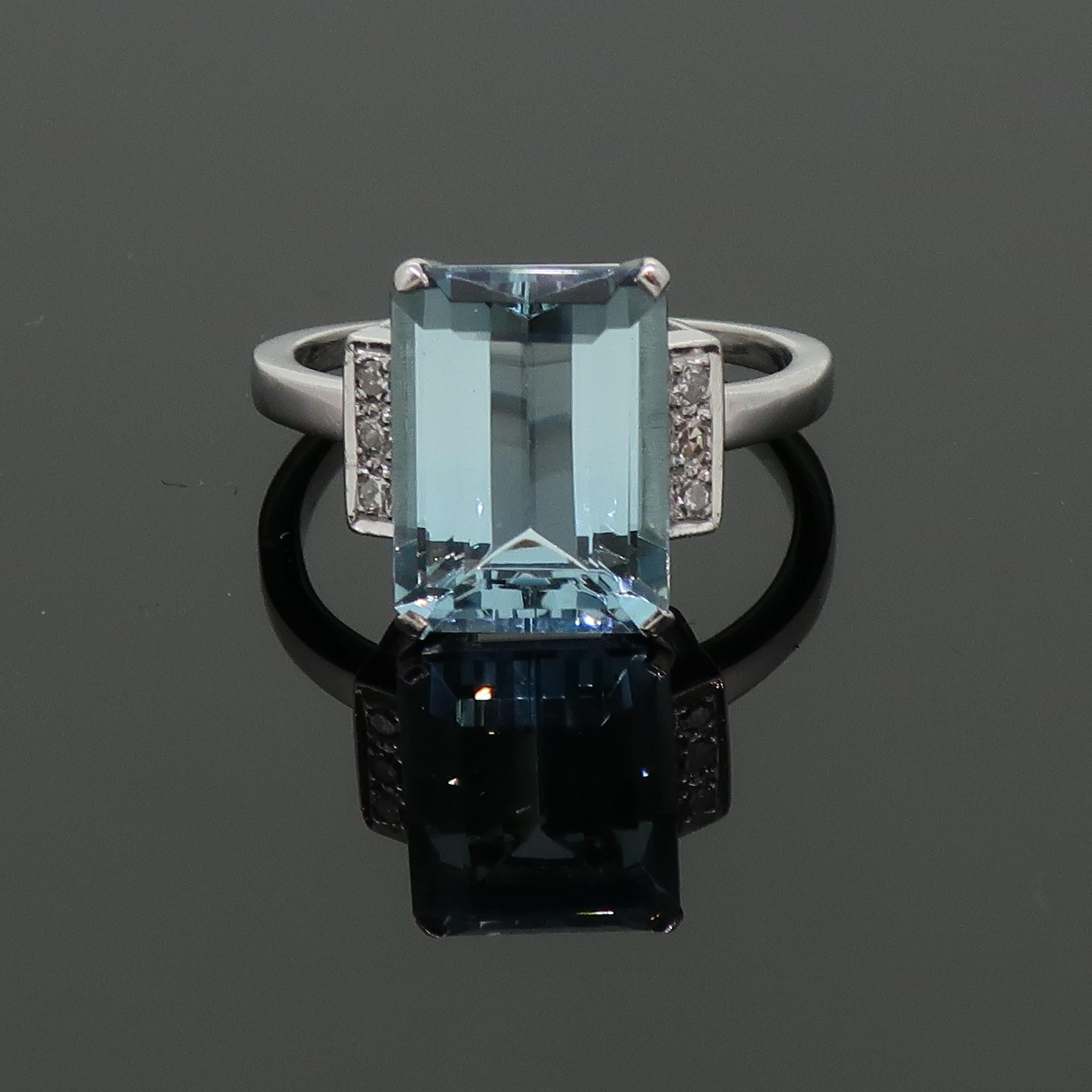 Women's Emerald Cut Aquamarine and Diamond Cocktail Ring