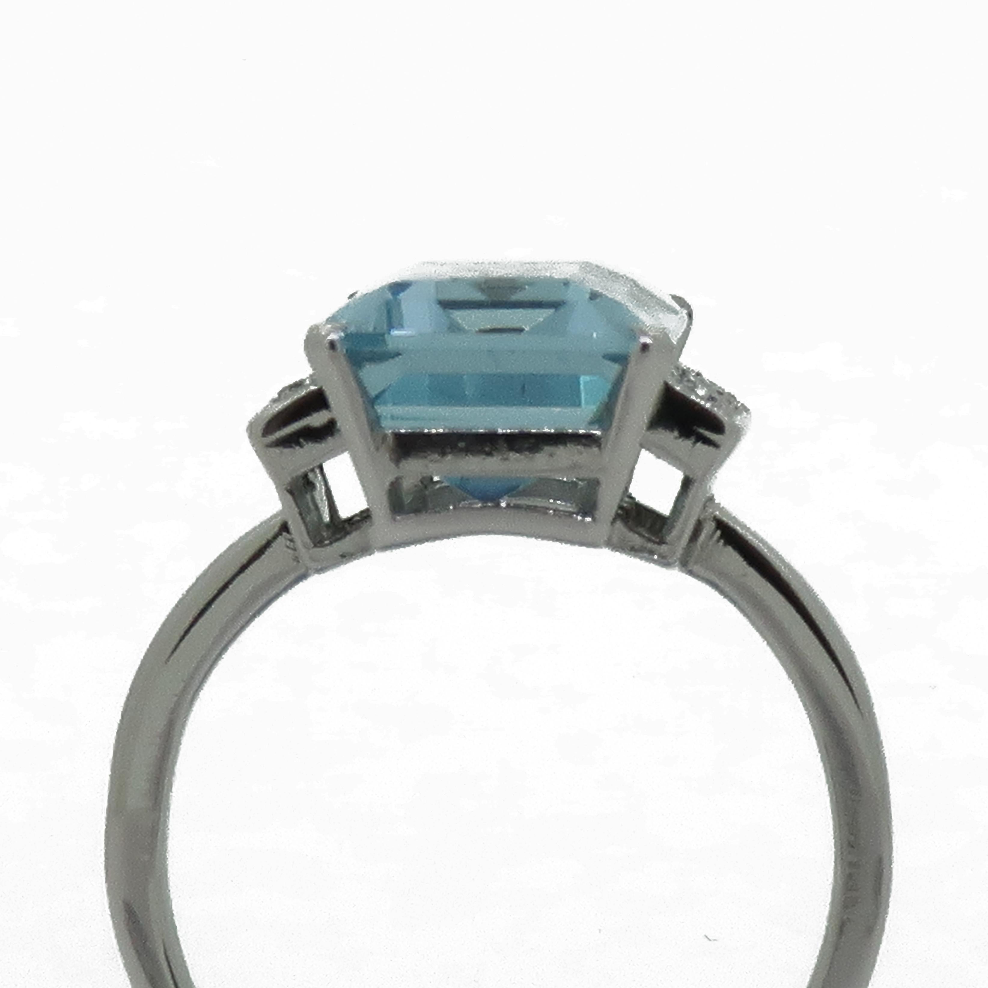 Emerald Cut Aquamarine and Diamond Cocktail Ring 1