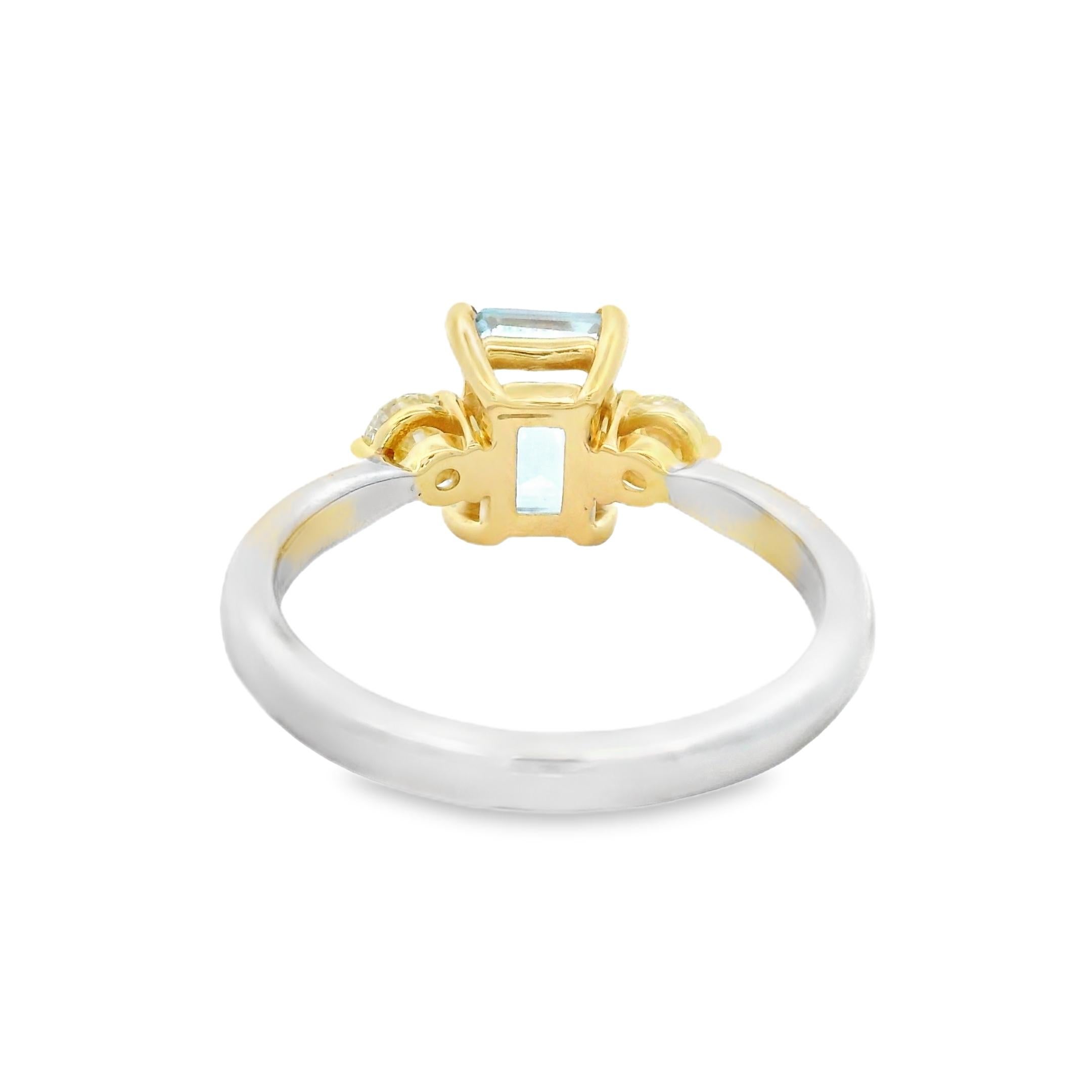 Women's Emerald-Cut Aquamarine and Diamond Ring 1.25ct in Two-Tone Gold Size 7 For Sale