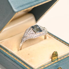 Emerald Cut Aquamarine East West Diamond Cocktail Ring 0.89ct Platinum
