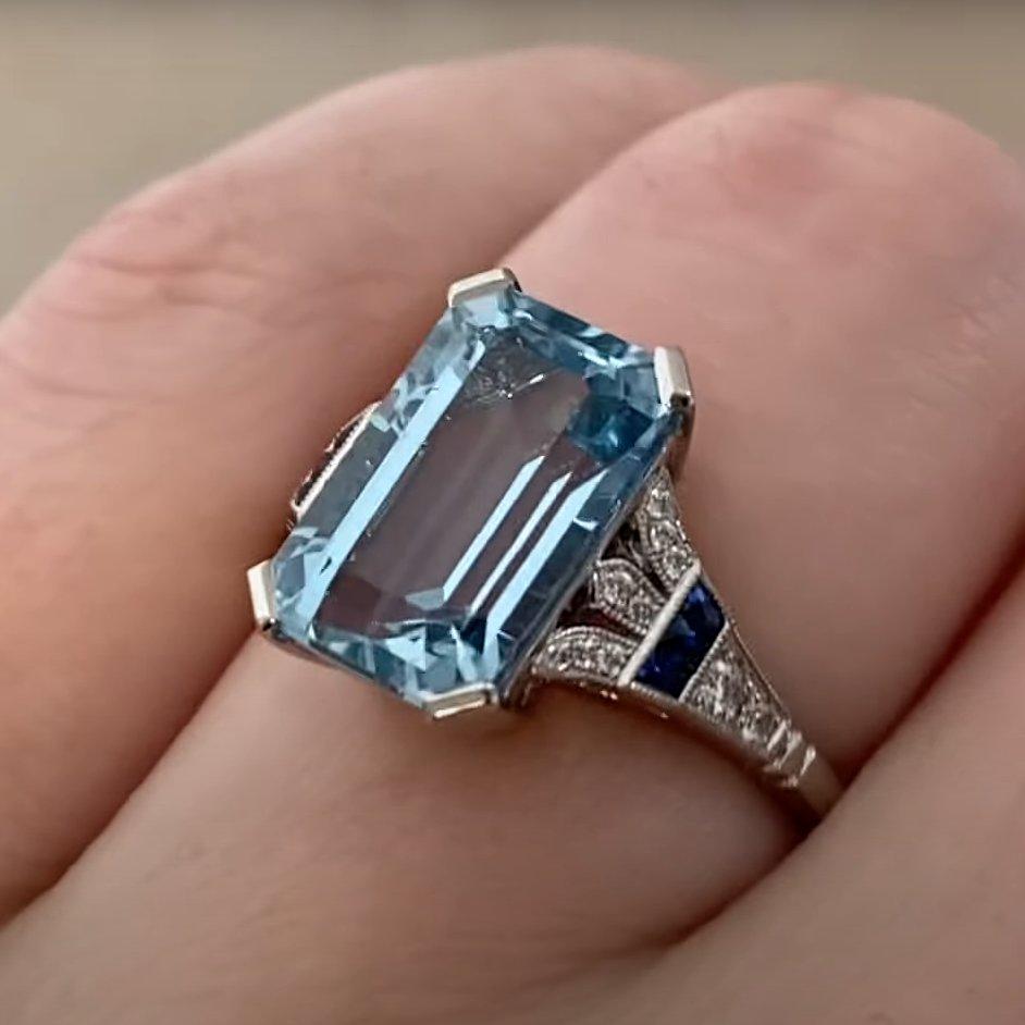 Anillo de aguamarina talla esmeralda (aprox. 5,20 quilates), platino Corte esmeralda en venta