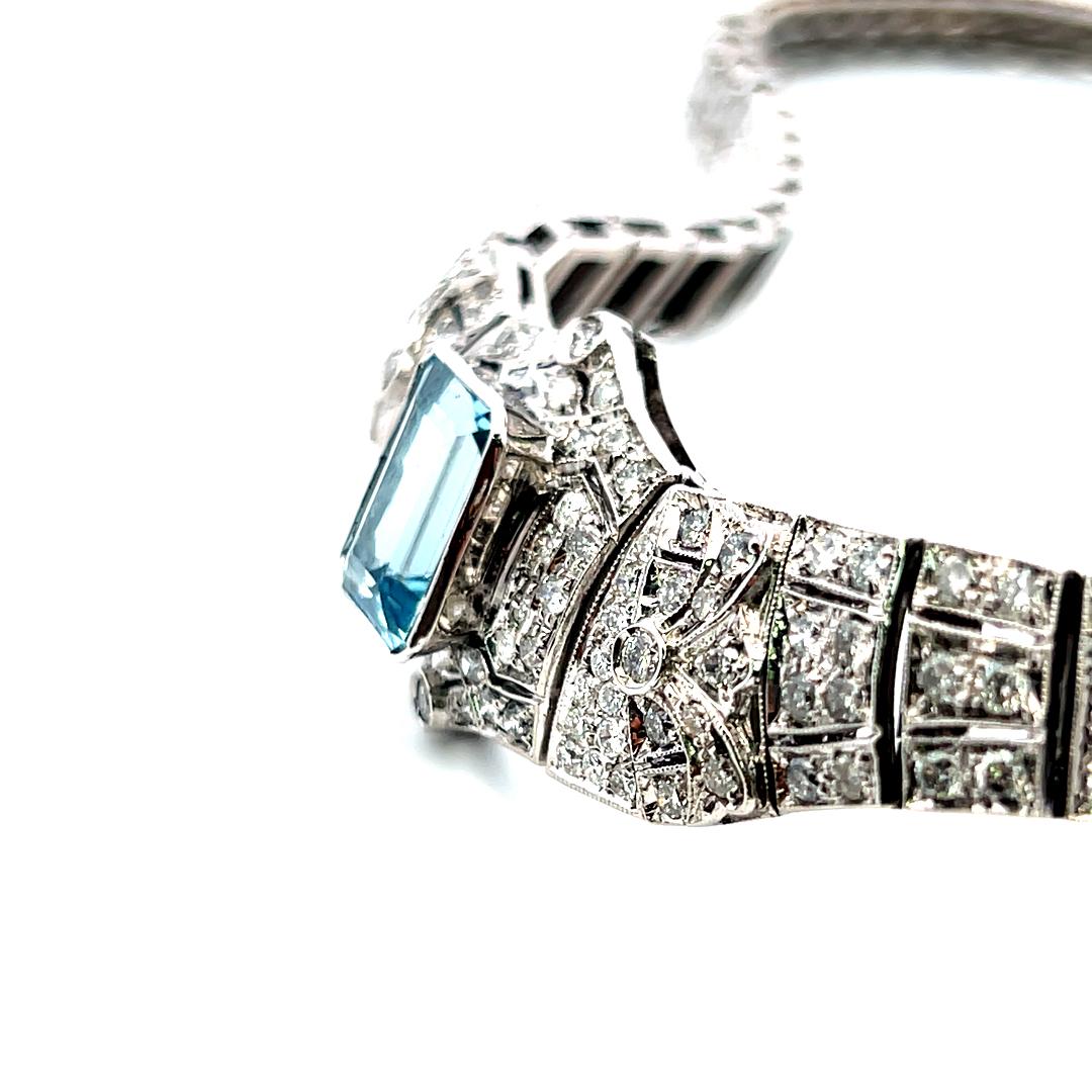 Aquamarin-Halskette mit Smaragdschliff und 6,00ct G SI Diamanten 18K Weißgold im Angebot 5