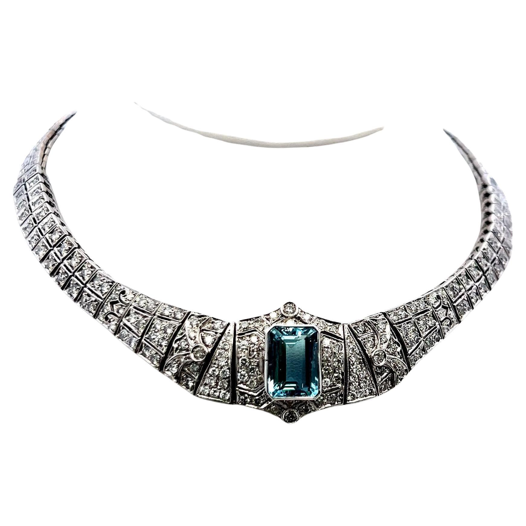Collar de Aguamarina talla Esmeralda y Diamantes 6,00ct G SI Oro Blanco 18K