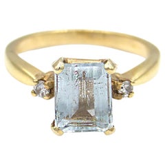 Emerald Cut Aquamarine Diamond Classic 14K Gold Ring