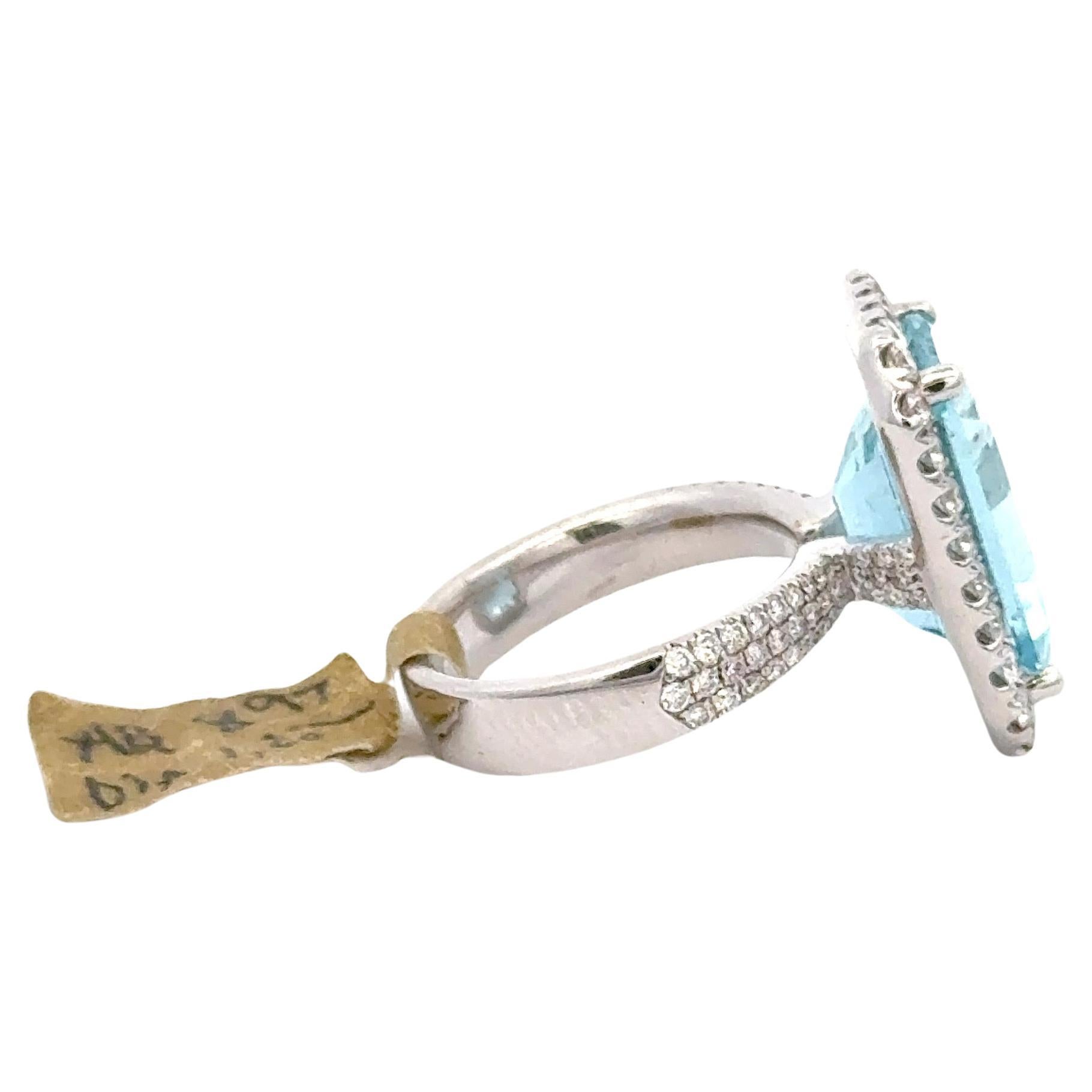 Women's Emerald Cut Aquamarine Diamond Halo Cocktail Ring 10.17 Carats 18KT White Gold