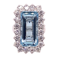 Anillo de diamantes aguamarina talla esmeralda 14 quilates oro blanco