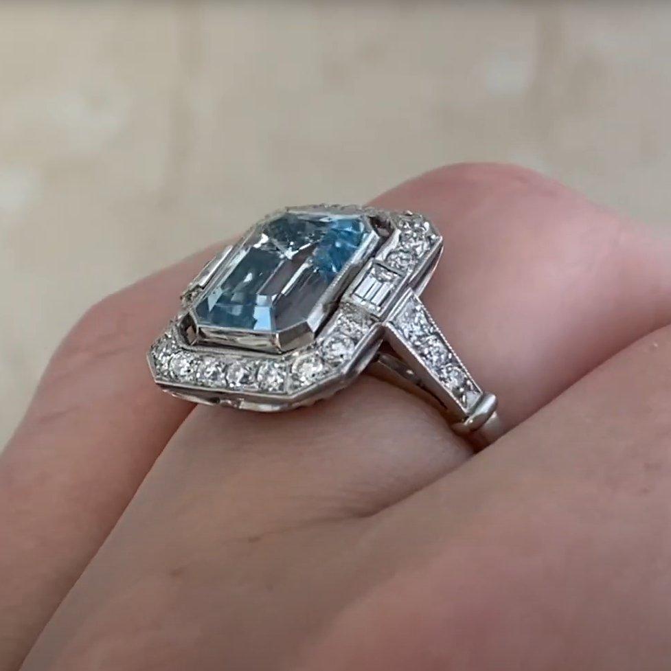 Emerald Cut Aquamarine Halo Ring (Approx. 2.40-Carats), Platinum In Excellent Condition For Sale In New York, NY