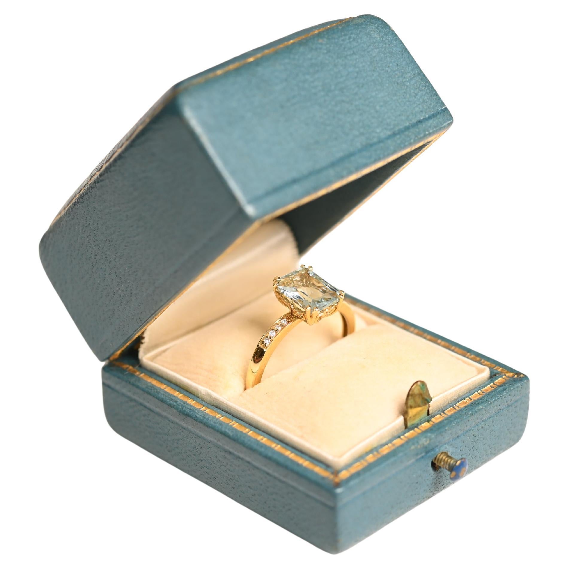 Emerald Cut Aquamarine Prong-Set Ring (Approx. 1.50-Carats), 18k Yellow Gold