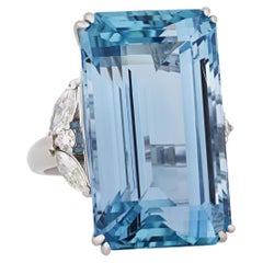 Retro Emerald-Cut Aquamarine Ring, 43.37 Carats