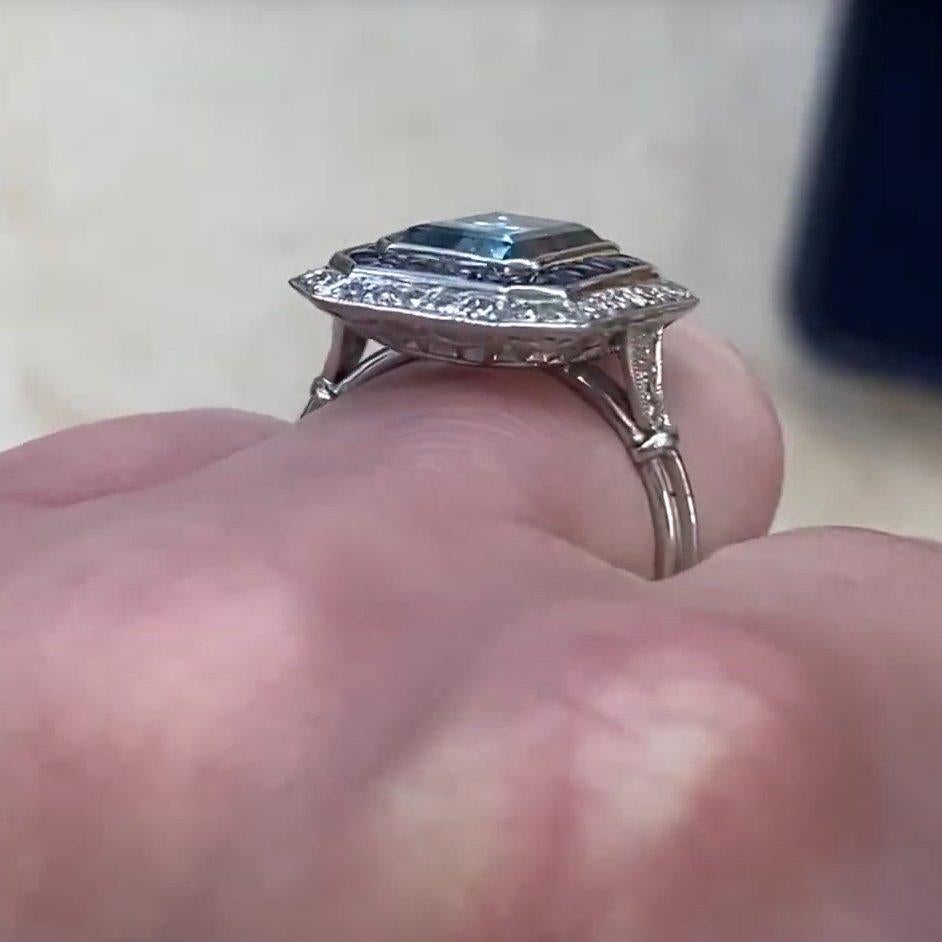 Women's Emerald Cut Aquamarine Ring (Approx 3.10-Carats), Double Halo, Platinum For Sale