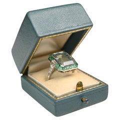 Emerald Cut Aquamarine Ring (Approx 6.30-Carats) Emeralds Halo, Platinum