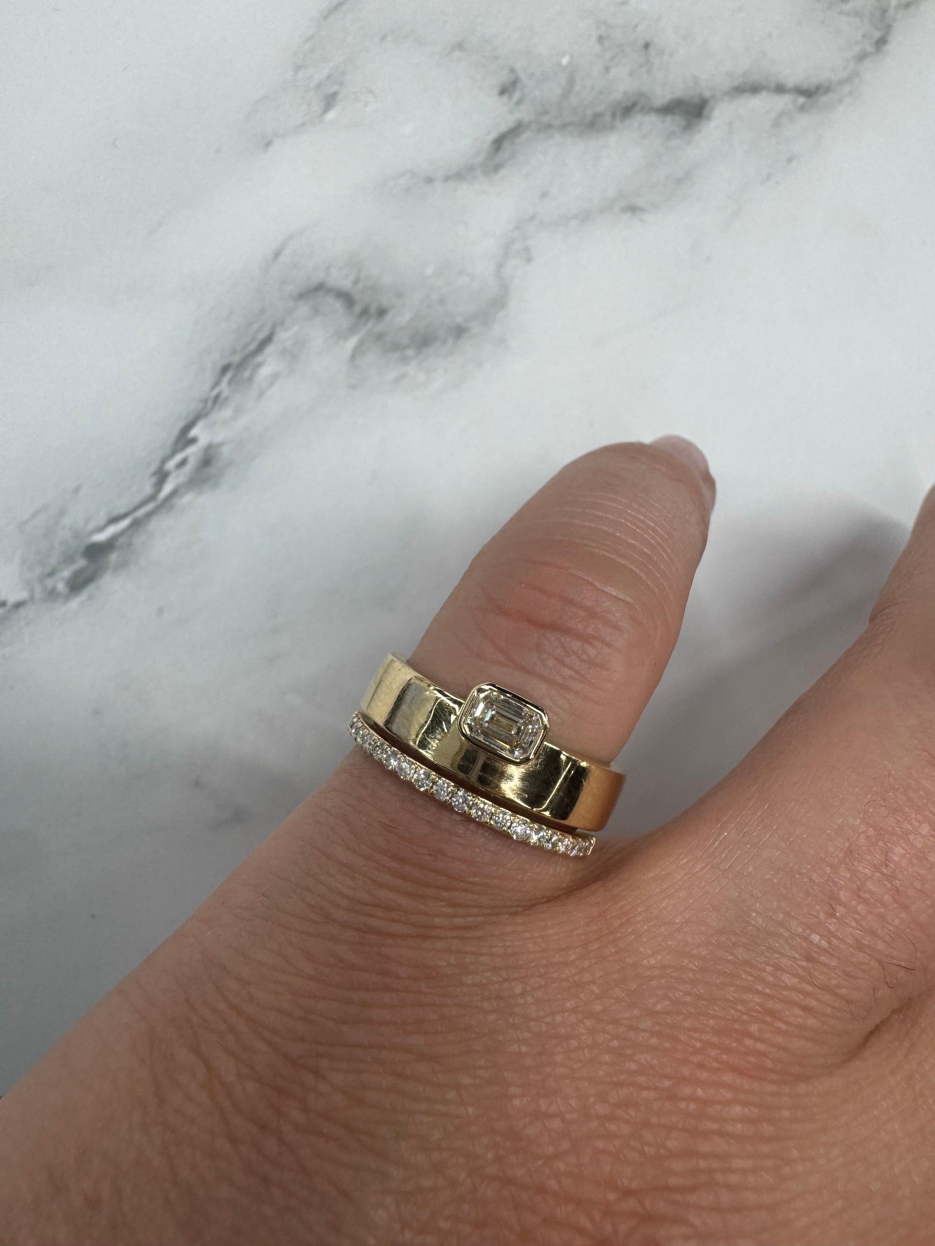 Contemporary Emerald Cut Bezel Diamond Band Ring 0.42 Carats 14 Karat Yellow Gold 5.6 Grams