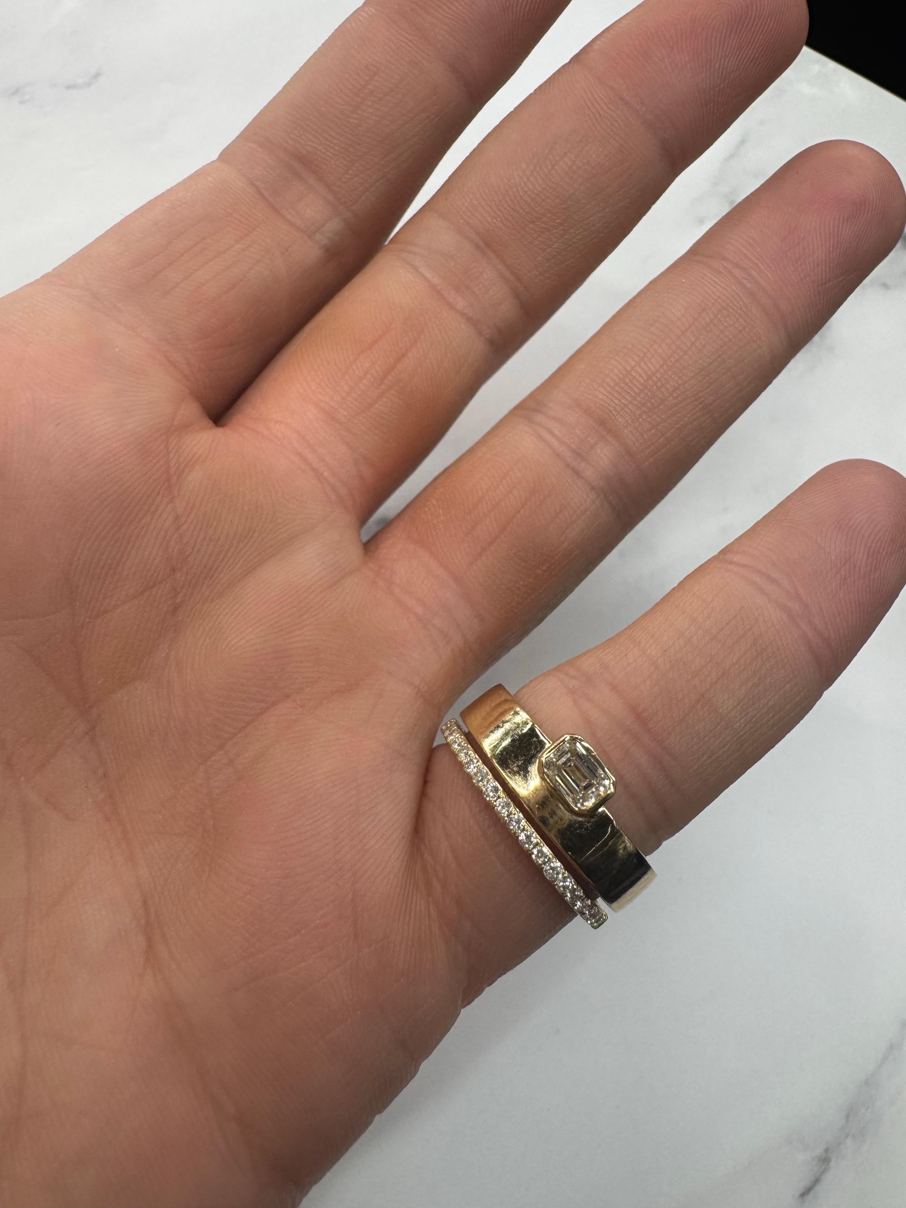 Women's Emerald Cut Bezel Diamond Band Ring 0.42 Carats 14 Karat Yellow Gold 5.6 Grams