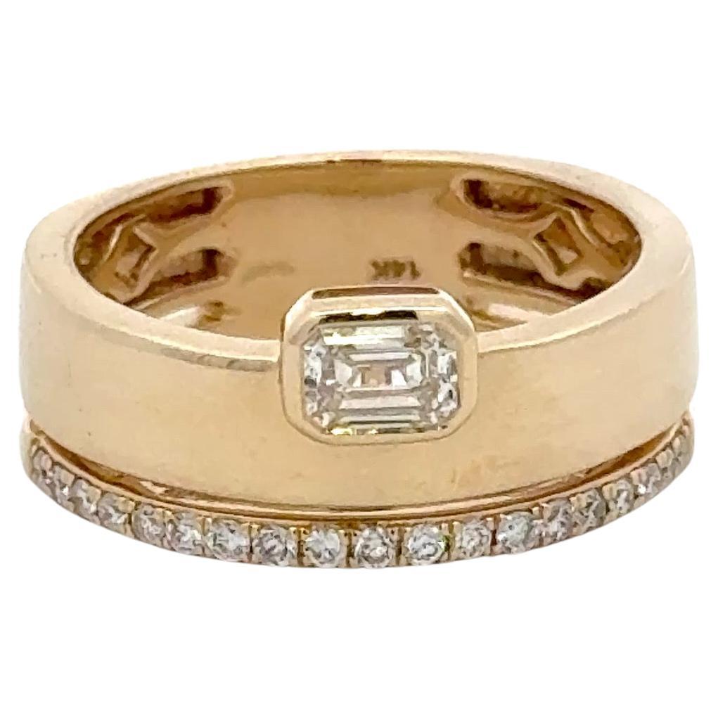 Emerald Cut Bezel Diamond Band Ring 0.42 Carats 14 Karat Yellow Gold 5.6 Grams