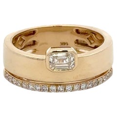 Emerald Cut Bezel Diamond Band Ring 0.42 Carats 14 Karat Yellow Gold 5.6 Grams