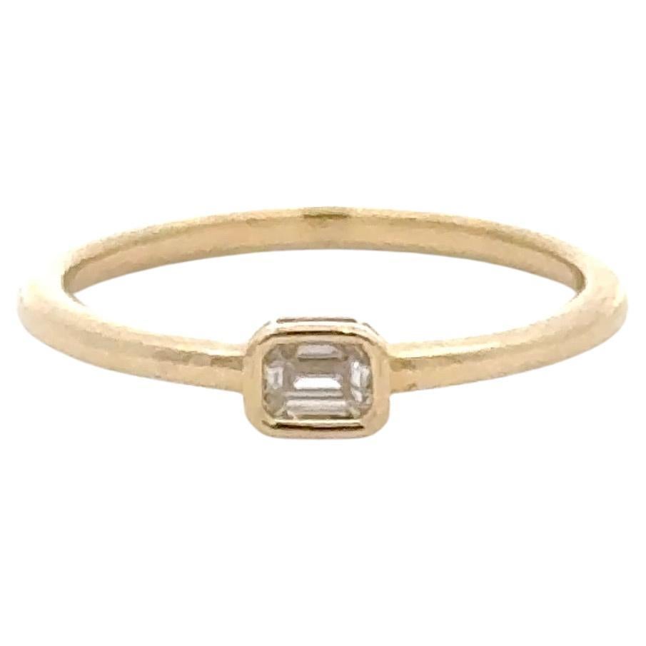 Emerald Cut Bezel Diamond Stackable Ring 0.14 Carats 14 Karat Yellow Gold