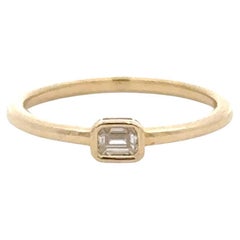 Emerald Cut Bezel Diamond Stackable Ring 0.14 Carats 14 Karat Yellow Gold