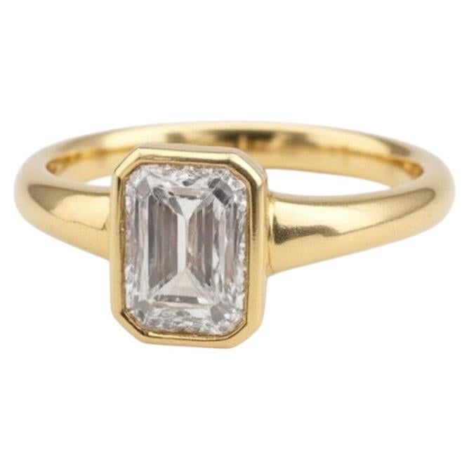 1ct Emerald Cut Diamond Bezel Set Ring in 14K Yellow Gold