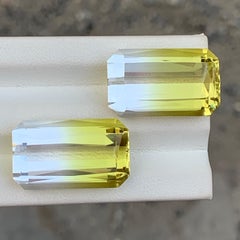 Emerald Cut Bicolor Lemon Quartz Citrine Gemstone Pair for Jewellery