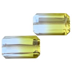 Emerald Cut Bicolor Lemon Quartz Citrine Gemstone Pair for Jewellery