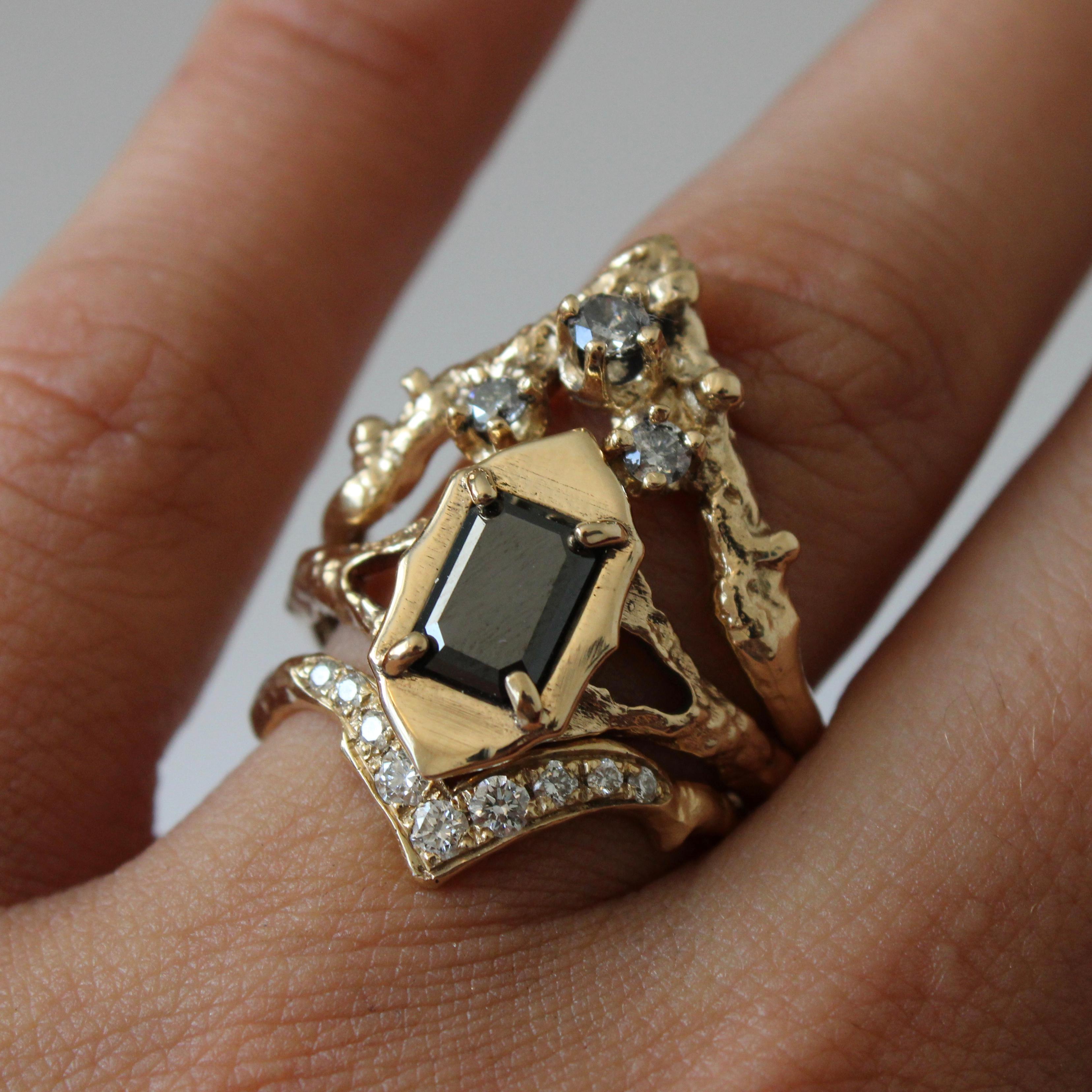 Emerald Cut Black Diamond Ring in 14 Karat Yellow Gold 3