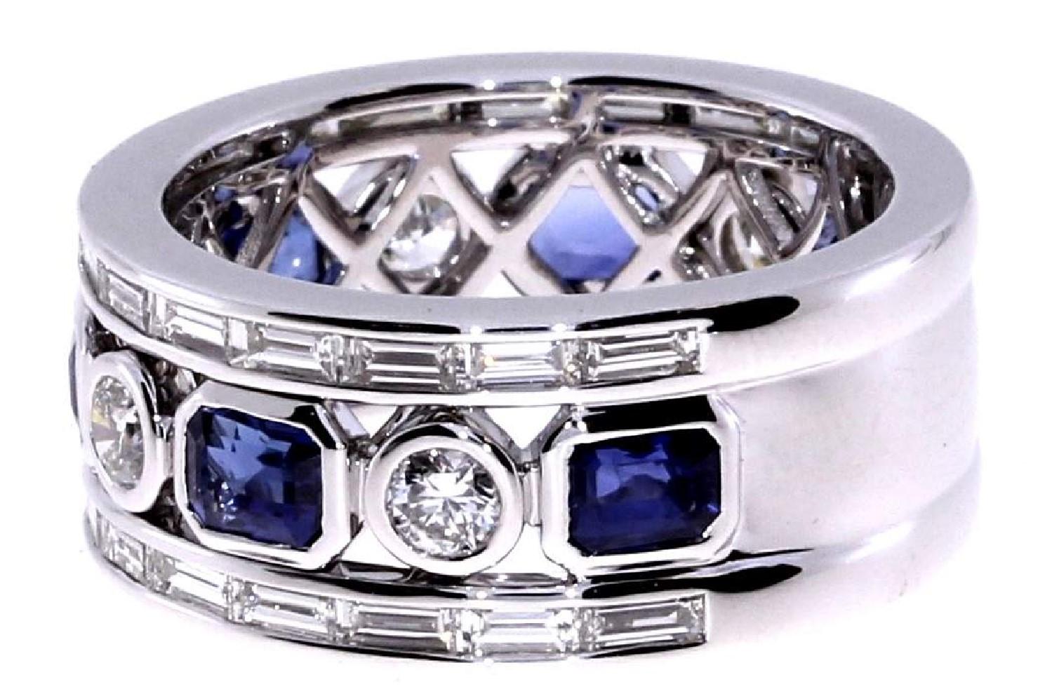 Handmade
18K White Gold
2.08ct of Natural Royal Blue Sapphire
1.82ct of Baguettes and Round Cut Diamonds
G-H Color VS
Designed, Handpicked, & Manufactured From Scratch In Los Angeles Using Only The Finest Materials and Workmanship

