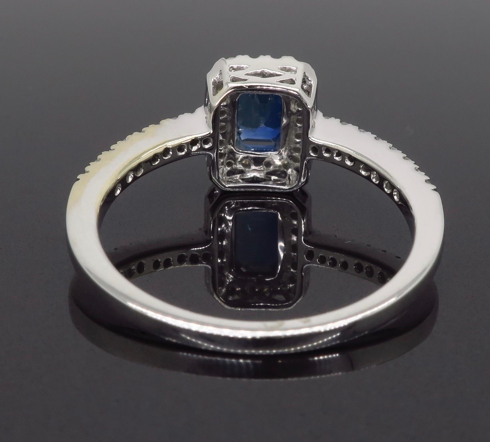 Women's Emerald Cut Blue Sapphire and Diamond Halo Ring
