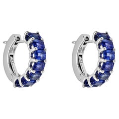 Emerald-Cut Blue Sapphire Hoop Earrings