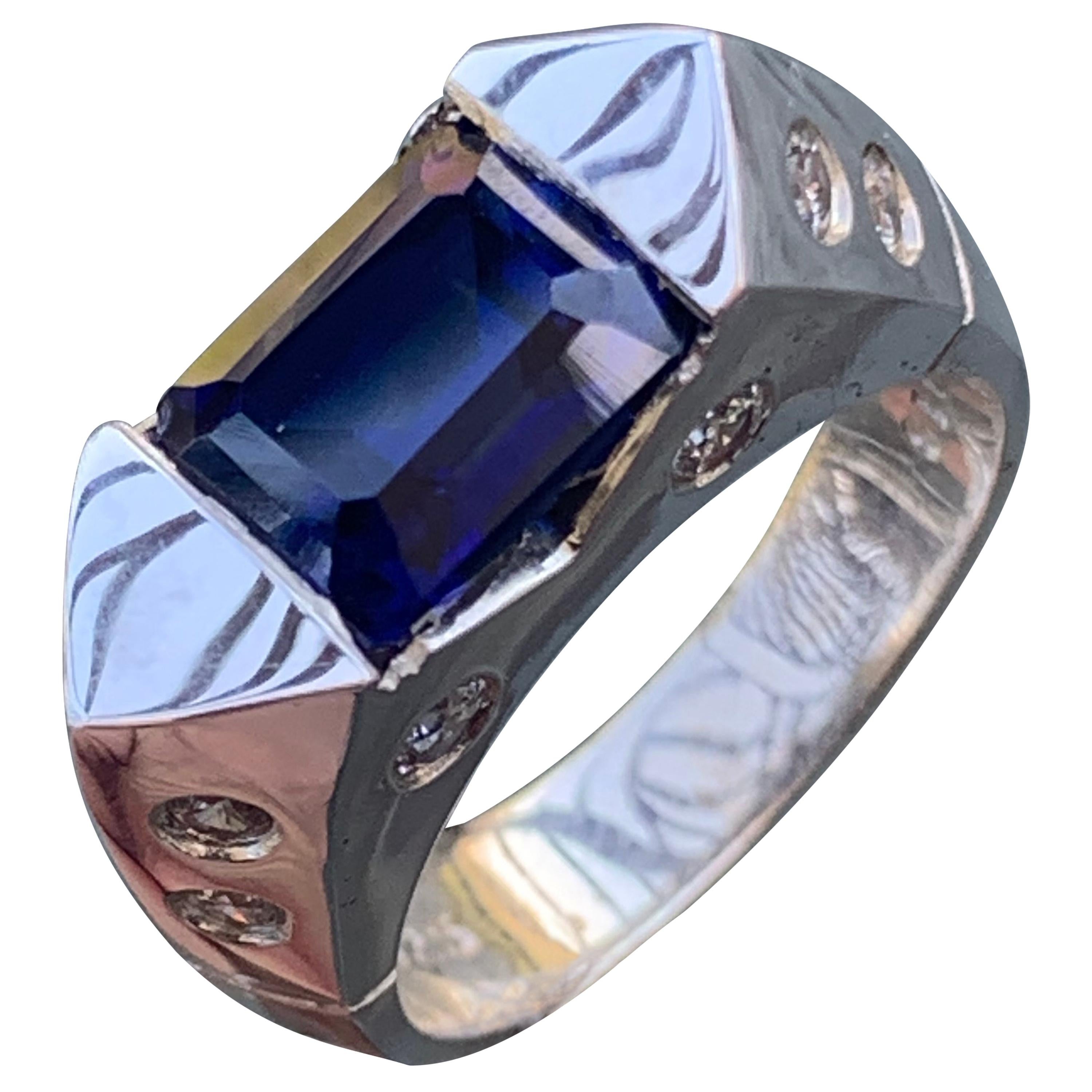 Blauer Saphirring im Smaragdschliff, 2,8 Karat, Ben Dannie Original Design
